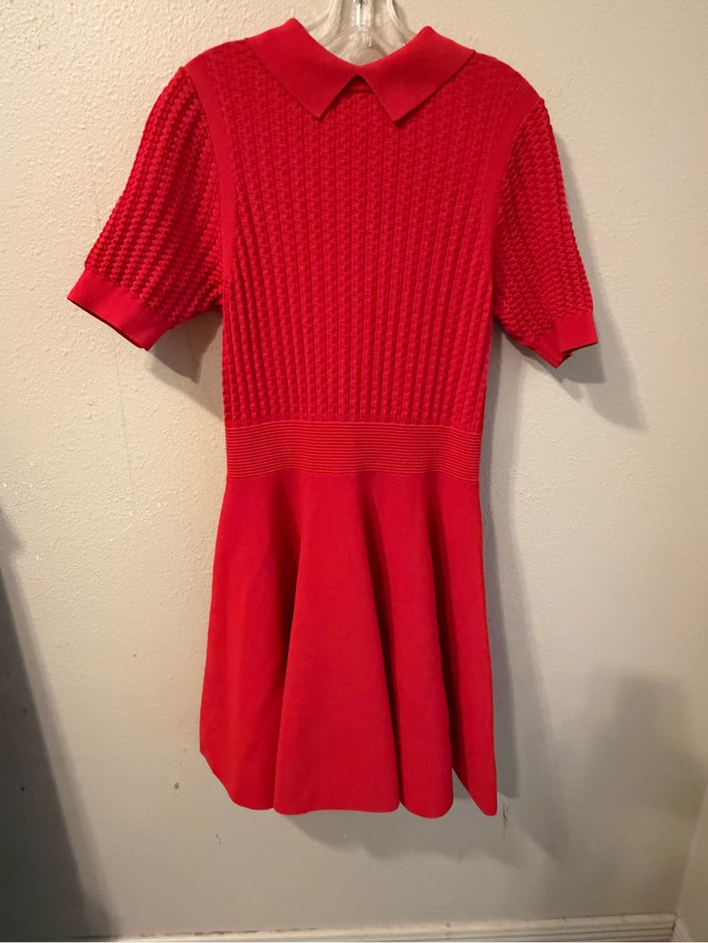 Ted Baker Red Textured Knit Dress with Peter Pan Collar